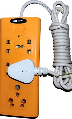 Skeisy orange extension board 5 socket direct use power up 15 amp 3 mtr wire 5  Socket Extension Boards