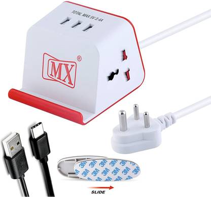 MX Cube Extension Board 1.5 MTR/Universal Socket/(3 USB-5v 3.4A)+Type C Cable 2  Socket Extension Boards