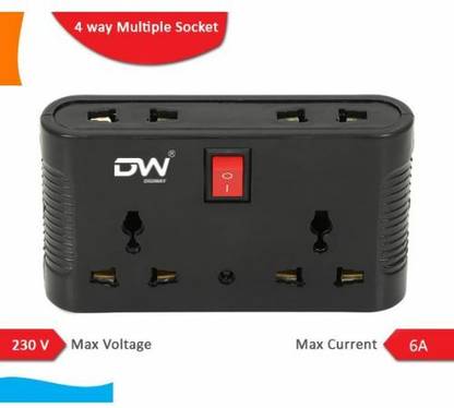 DIGWAY 4 UNIVERSAL SOCKET 1 SWITCH MULTI PLUG EXTENSION BOARD(BLACK) 6 A Three Pin Socket