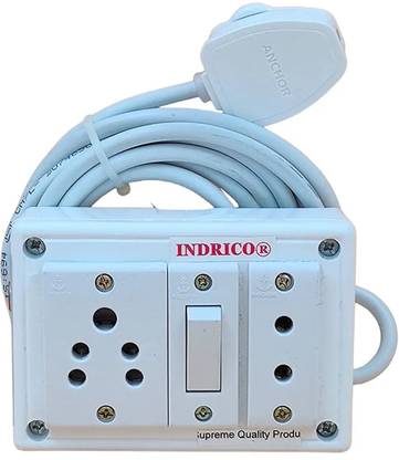 INDRICO Electrical Junction Box with Switch and Long Wire (Max. rating 1200W) PVC White 2  Socket Extension Boards