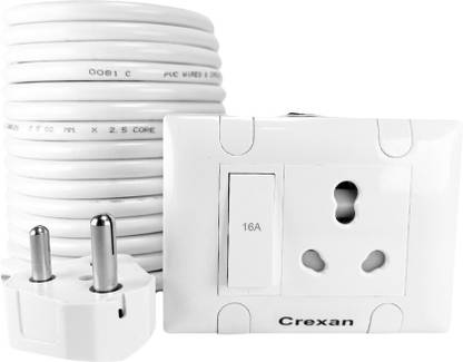 crexan Extension Board 240V/2500W 6/16ASwitch+16/20ASocket+16A Big Plug&2.5 Sq.mm Wire 1  Socket Extension Boards
