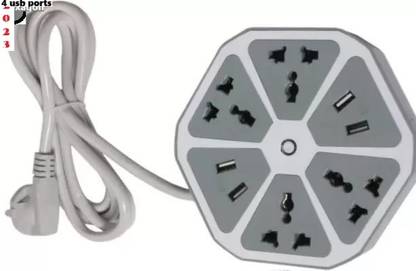Bashaam H1206 Hexagon Socket Extension board with 4 USB 2.0Amp charging point 8 Socket-1 4  Socket Extension Boards