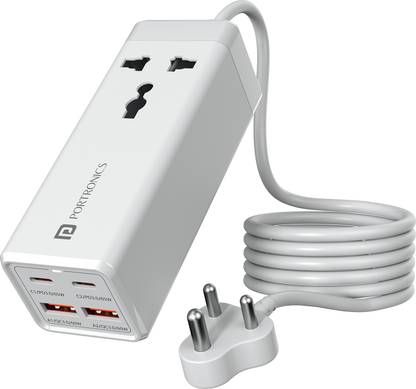 Portronics Adapto Volt 65 5-in-1 Power Strip with 2 Type C + 2 Mach USB Ports, 2500W 1  Socket Extension Boards