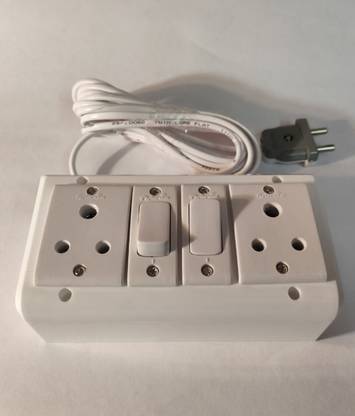 AshGlobe 6A Power Extension Board – 2 Sockets, 10 Feet Wire (White) 2  Socket Extension Boards