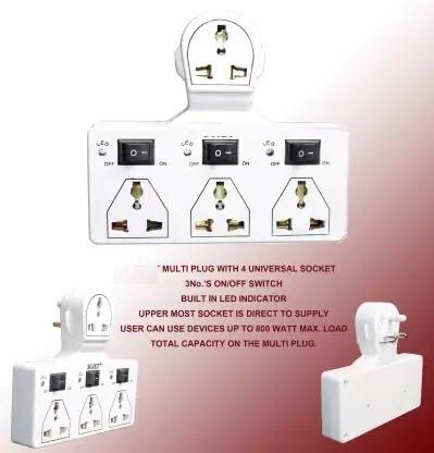 Fuee 4 Multiplug Extension Board with Individual Switches & LED Indicators 4  Socket Extension Boards