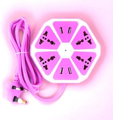 ROAR JB-194 Hexagon Socket Power Strip USB Charger: 4 Outlets + 4 USB Ports Extension 4  Socket Extension Boards