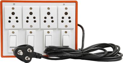 HI-PLASST Brown Extension Switch Board with 4 Sockets(5A) and 4 Switches(5A)-4Mtr Long Wire 4  Socket Extension Boards