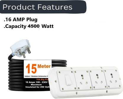 JELECTRICALS Power Extension Cord 6A/16A Universal Socket, 2.5mm 3-Core Heavy Duty 3  Socket Extension Boards