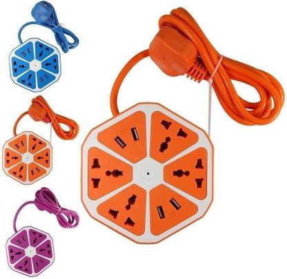 FOXNE PINOT USB Hexagon Socket with 4 USB Slot and 4 Power Socket, Extension Cord 4  Socket Extension Boards