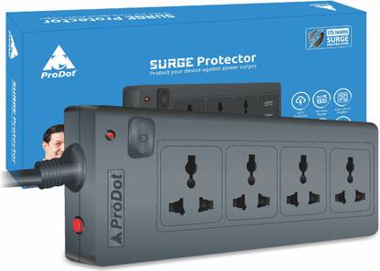 PRODOT Strip Surge Protector with Master Switch, 4  Socket Extension Boards