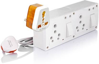 HI-PLASST (4 sockets + 2 switch +2 indicator) 16A Extension Board Multi Outlet Electrical Switch Board for Heavy Appliances with 16 amp Socket, Extension & 16 amp 3 pin Plug Top White Long Wire - 5 Yard (Free (1pc) of Conversion Plug) 4  Socket Extension Boards