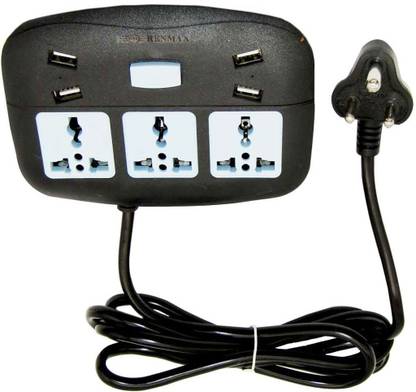 RENMAX Power Extension cord with USB Ports Fast Charging Universal 3  Socket Extension Boards