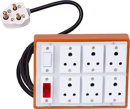 JELECTRICALS Extension Board With 6 Anchor Socket and 1 Anchor Switch and 1 Anchor Indicator With 2 Meter Wire 6  Socket Extension Boards