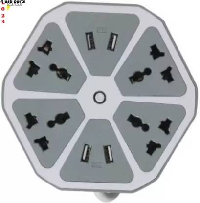 Bashaam H1444 Hexagon Socket Extension board with 4 USB 2.0Amp charging point 8 Socket-1 4  Socket Extension Boards