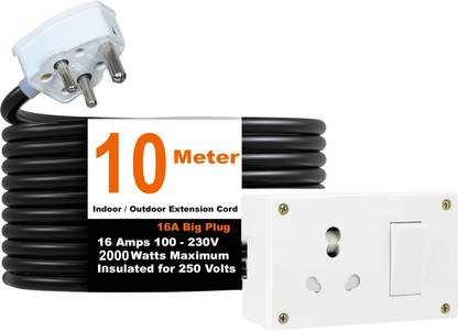 JELECTRICALS Premium Extension Board For Heavy Duty (2000W) 220 Volts With 10 Meter 1  Socket Extension Boards