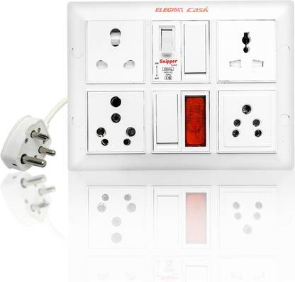 Elegant Casa Extension Board 6/16Amp Shutter Socket 6Amp Universa Socke with 1 Switch 6/16Amp 4  Socket Extension Boards