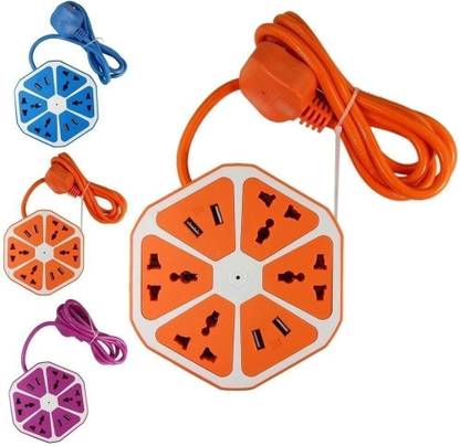FOXNE PINOT USB Hexagon Socket with 4 USB Slot and 4 Power Socket, Extension Cord 4  Socket Extension Boards