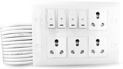 crexan 16A Heavy Duty Extension Board 4 Socket & Switch, 3000W Multi Plug Board 4  Socket Extension Boards