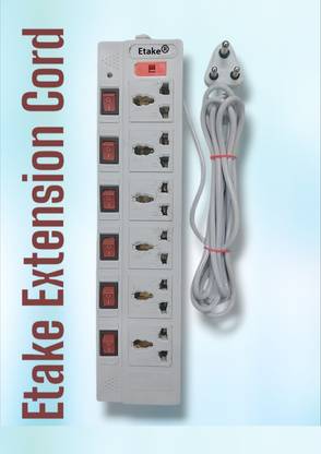 Etake Strip Extension Cord 6 sockets and 6 Switch 3 pin Poer Socket with Safty Fuse 6  Socket Extension Boards