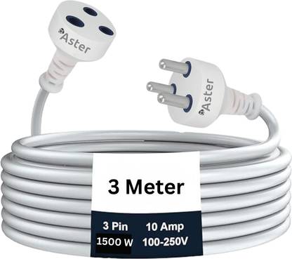 Aster Single Outlet Extension Board - 10A, 3M Heavy Duty Cord (White) 1  Socket Extension Boards