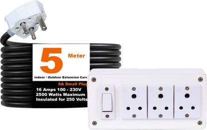 JELECTRICALS 6Amp Extension Board With 3 Socket 1 Switch, 1.5Sqmm 3Core Heavy-Duty Cable 3  Socket Extension Boards