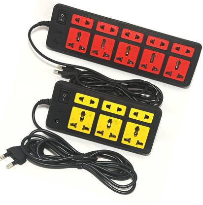 K SHRIJI HEAVY-DUTY 10&6 Socket 1Switch Extension Board With 3&1.5Mtr Long Wire 6Amp 15  Socket Extension Boards
