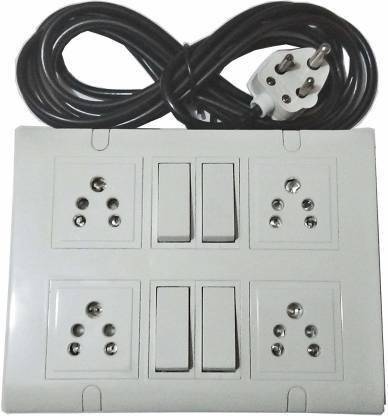 BAHUL 4 MODULAR 5 AMP SOCKET OPRATE WITHSEPRATE 4 SWITCHES WITH 4 METER LONG WIRE WITH 5 AMP PLUG 4  Socket Extension Boards