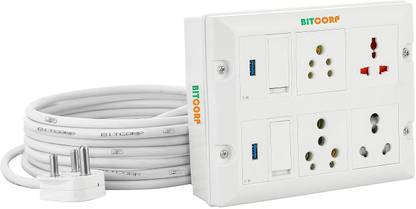 BITCORP USB Extension Board 6A 16A 20A MCB, 4 Sockets,2 Switch(2500W) With 3 Meter Cable 4  Socket Extension Boards