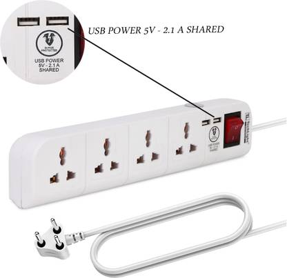 Techlight 4 Sockets Extension with USB 4  Socket Extension Boards
