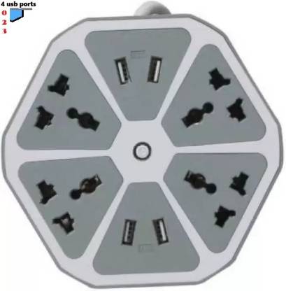 Bashaam H1211 Hexagon Socket Extension board with 4 USB 2.0Amp charging point 8 Socket-1 4  Socket Extension Boards