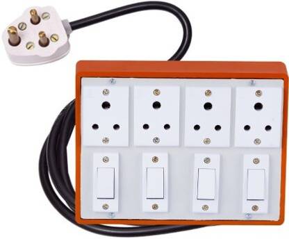 Electro Factory Brown Heavy Duty Extension Board (4+4) 1.5 Meter Wire 4 Switch 4  Socket Extension Boards