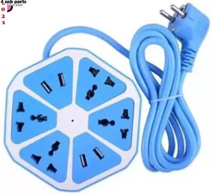 Bashaam H1174 Hexagon Socket Extension board with 4 USB 2.0Amp charging point 8 Socket-1 4  Socket Extension Boards