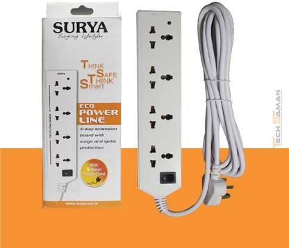 SURYA Extension with 5m Insulated Wire, Surge Protector with Universal Fit Design 4  Socket Extension Boards