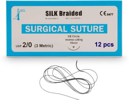 B-Arm Silk Suture Thread(Pack of 12)non-absorbable USP2-0 with suture needle NOT Suturing Forceps
