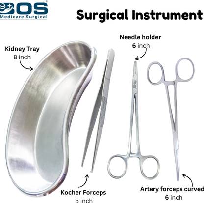 Bos Medicare Surgical Instruments Set KidneyTray|Artery Forcep|kocher Forceps|Dressing Forcep&Scissors Needle Holders