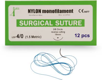 B-Arm Nylon Suture Thread with 19mm Suture Needle(Pack of 12)Non Absorbable Thread NOT Suturing Forceps