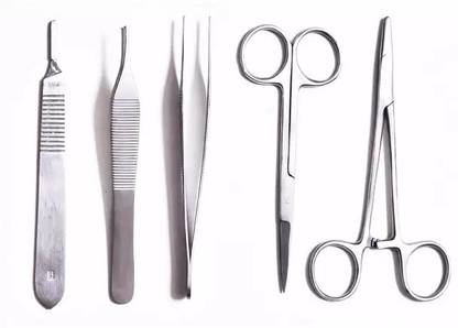 clark 5pc Micro Surgical Instrument Set (Needle Holder, Scissor, Adson Forcep Tooth) Utility Forceps