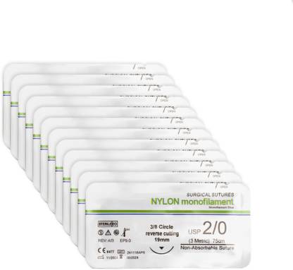 B-Arm Nylon Suture Thread(Pack of 12)non-absorbable USP2-0 with 19mm suture needle NOT Suturing Forceps