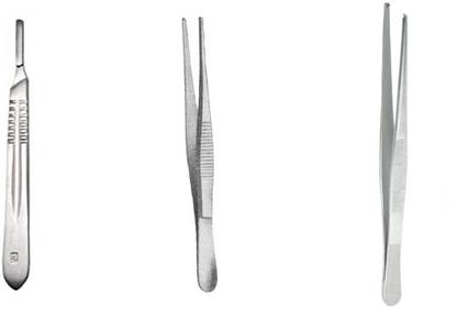 GOLDFINCH Tooth Forcep, Plain Forcep Dissecting, Scalpel Handle combo of 3 Tissue Forceps