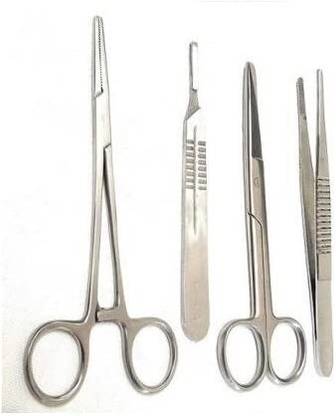 GOLDFINCH Needle Holder, B.P Handle, Dressing Scissor, Dissecting Forcep Non-Toothed-4 Pcs Utility Forceps