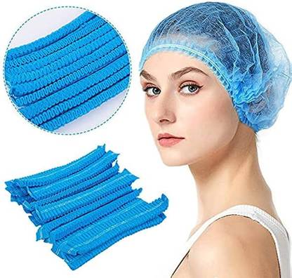 tick mark Premium Blue-100pc Breathable Non-Woven Fabric Bouffant Cap|Hair Net Cap|Salon Surgical Head Cap