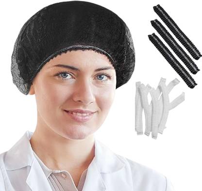 tick mark White50pc&Black50pc Breathable Non-WovenBouffant Cap ForMedical,Clinic,Spa,Salon Surgical Head Cap