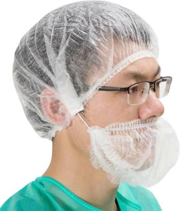 C-Cure Disposable Non-Woven Bouffant Caps Hair Cover and Beard Cap Combo Pack 400 Surgical Head Cap