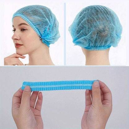 WOVFLY CARING SOLUTIONS Stretchable Blue Disposable Non-Woven Bouffant Caps 100 PCS Surgical Head Cap