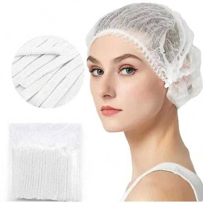 WOVFLY CARING SOLUTIONS Stretchable White Disposable Non-Woven Bouffant Caps 200 PCS Surgical Head Cap