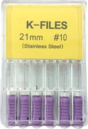 HEALIX Dental Stainless steel K-Files | #10 | Purple | 21mm | Pack of 6 Files Surgical Plier