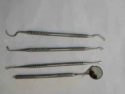Forgesy Dental Mouth mirror With Handel And 3type Scaler Dental tool Set Of 4 Pieces Surgical Plier