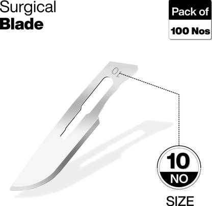 OTICA Doctosword 100 Pcs Sterile Surgical Blade Size-10 With 1 Free B.P Handle No.3 Surgical Scalpel