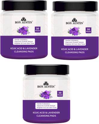 Bon Austin Kojic Acid Cleansing Pads with Lavender Extract for Smooth Skin 30Pcs Pack of 3 Sweat Pads