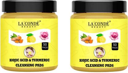 La'Conde Turmeric Kojic Acid Cleansing Pads Infused Foaming Exfoliating Pads 50Pcs Pack 2 Sweat Pads